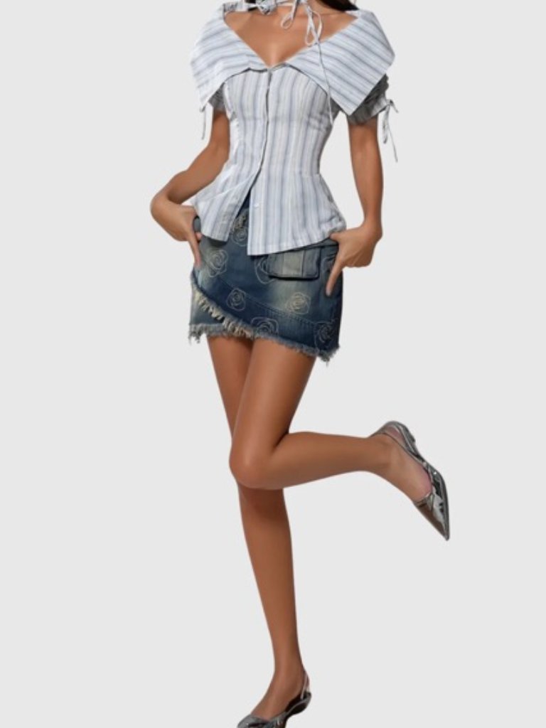 New-Zahi Stripe Off Shoulder Top — image 2 of 6